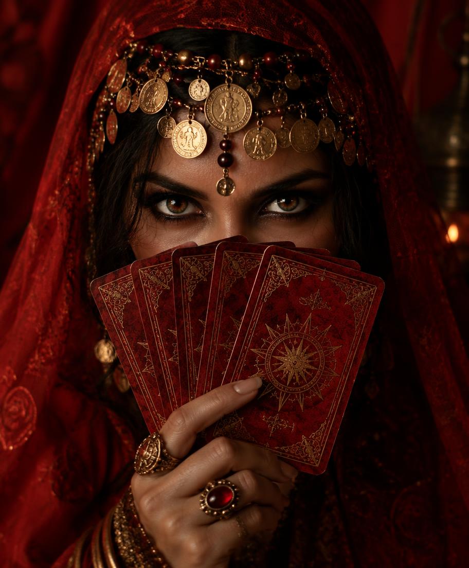 Cigana segurando cartas